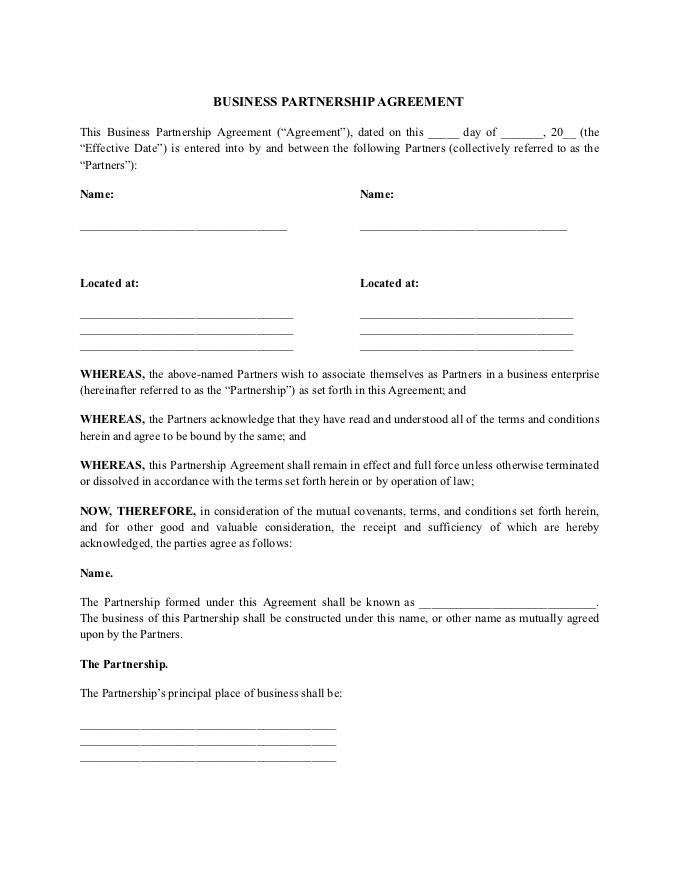 Business Partnership Agreement Template Free