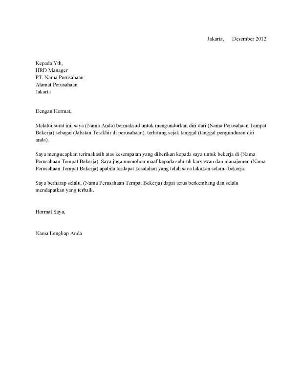 Contoh Surat Resign Pt