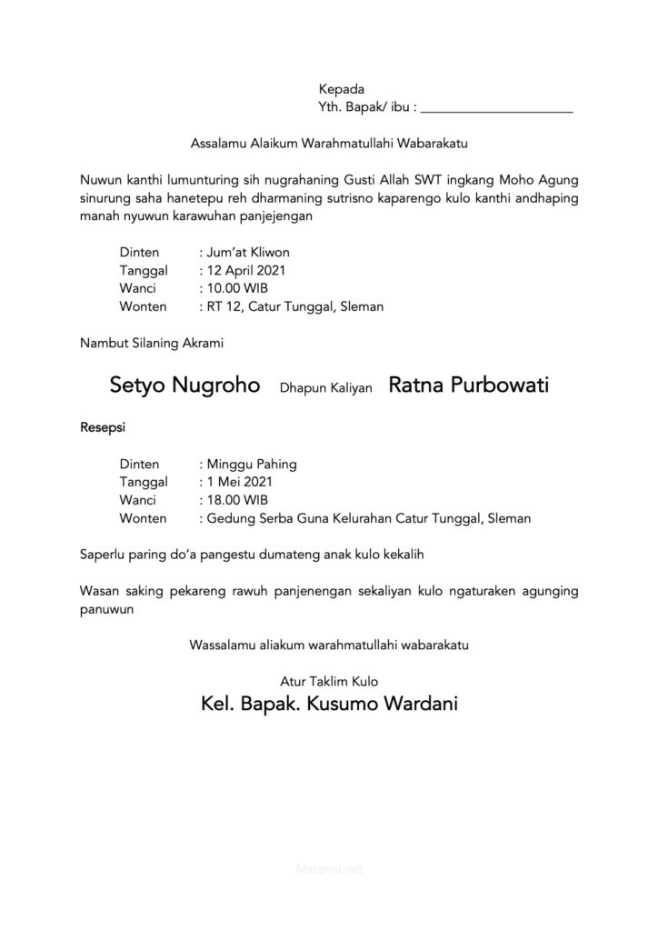 Contoh Surat Resmi Bahasa Jawa