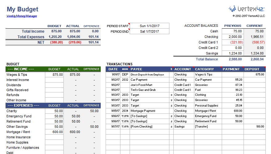 Daily Personal Budget Excel Template