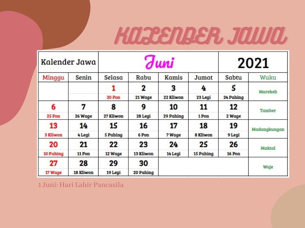 Gambar Kalender Bulan Juni 2021