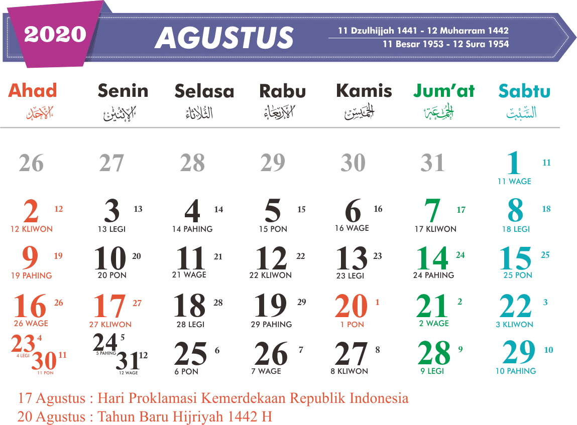 Gambar Kalender Jawa 2020