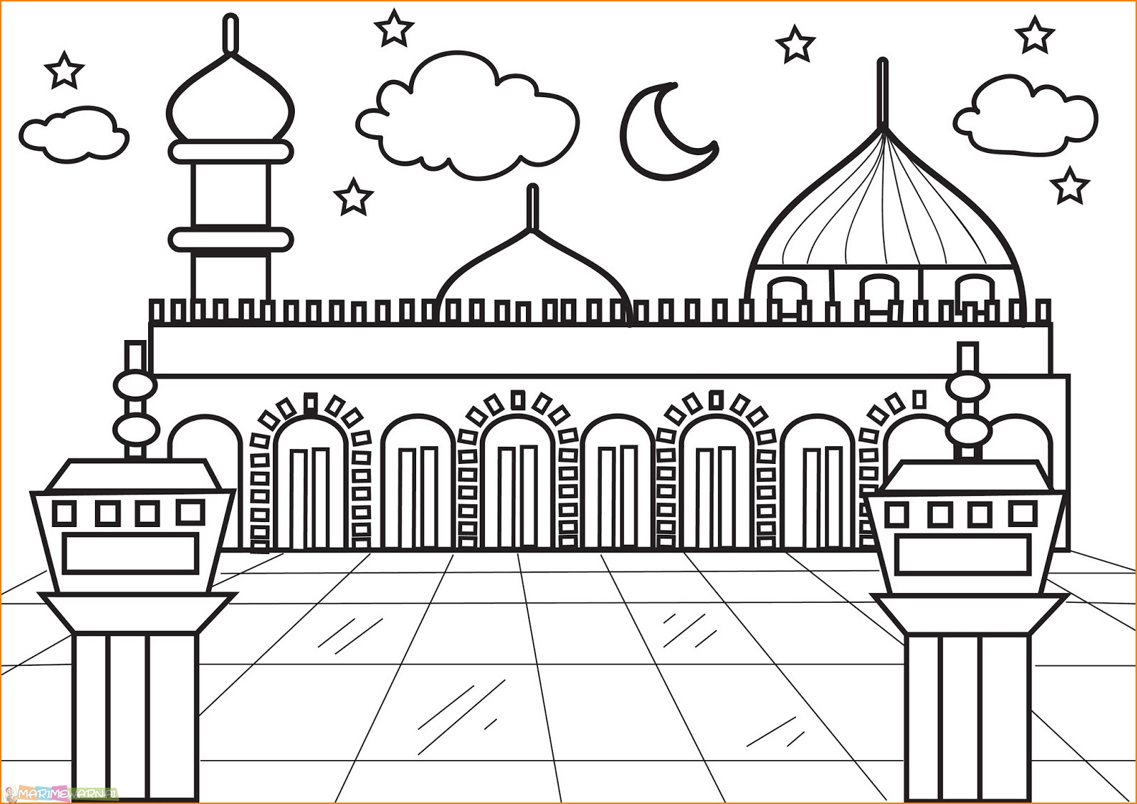 Gambar Mewarnai Gambar Mewarnai Pemandangan Masjid