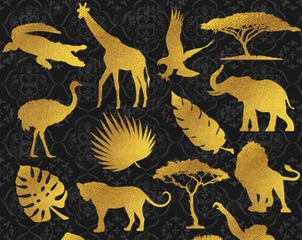 Gold Safari Animals Clipart