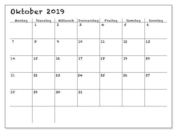 Kalender 2019 Oktober