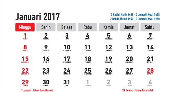 Kalender Januari 2017