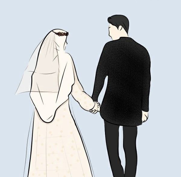 Karikatur Pernikahan Muslim Hitam Putih
