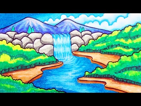 Lukisan Air Terjun Dan Gunung
