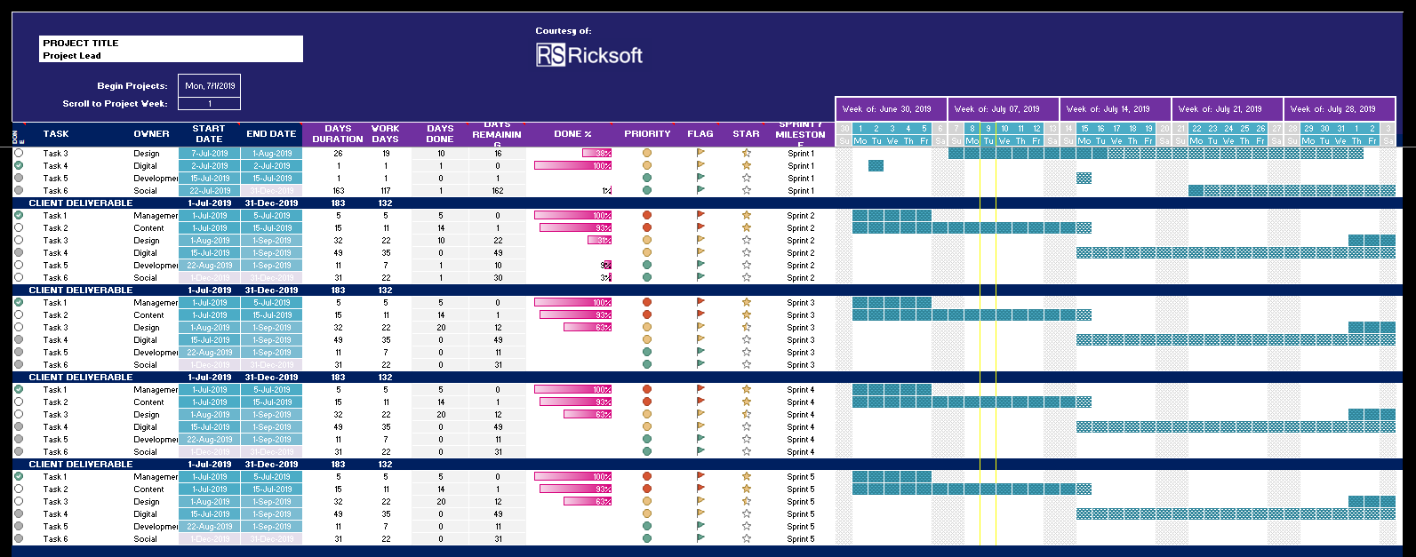 Project Management Calendar Excel Template