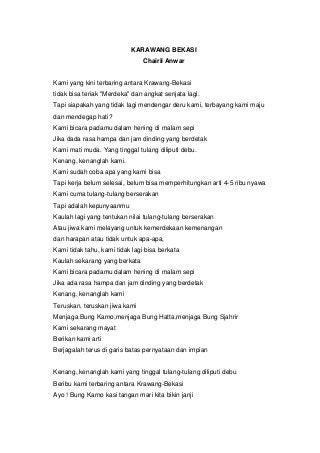 Puisi Karawang Bekasi Karya Chairil Anwar