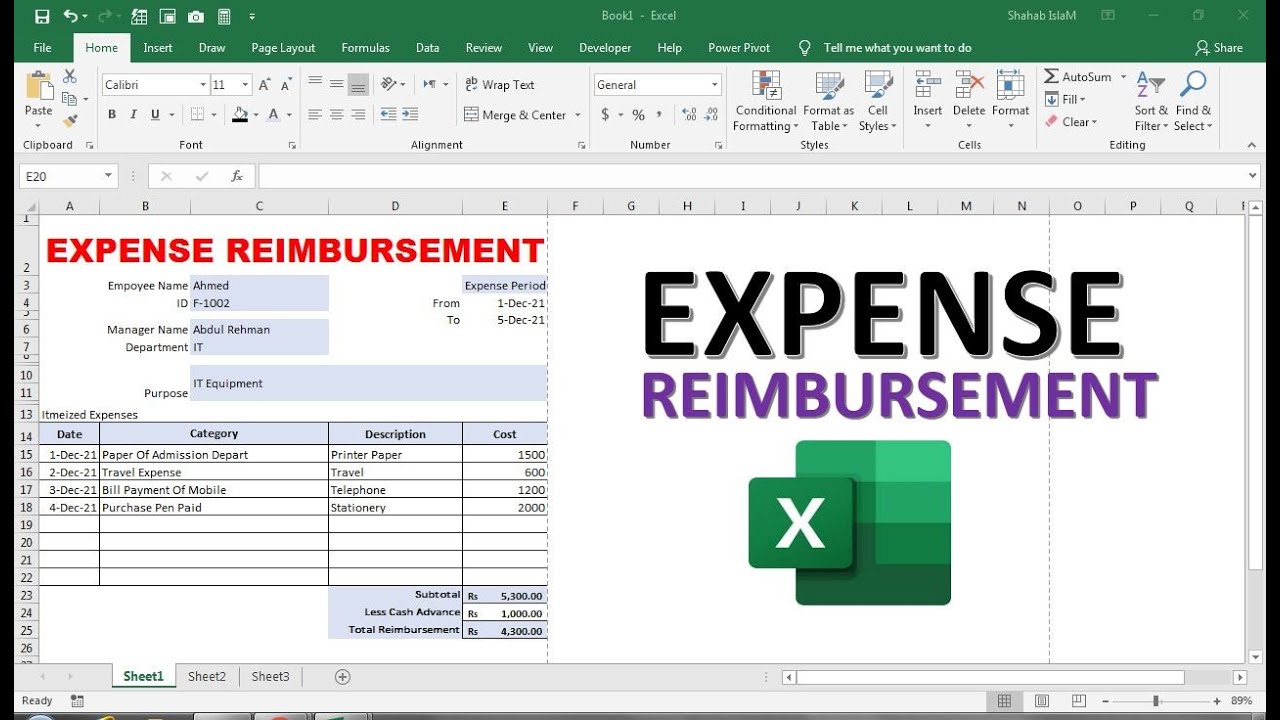 Reimbursement Form Template Excel