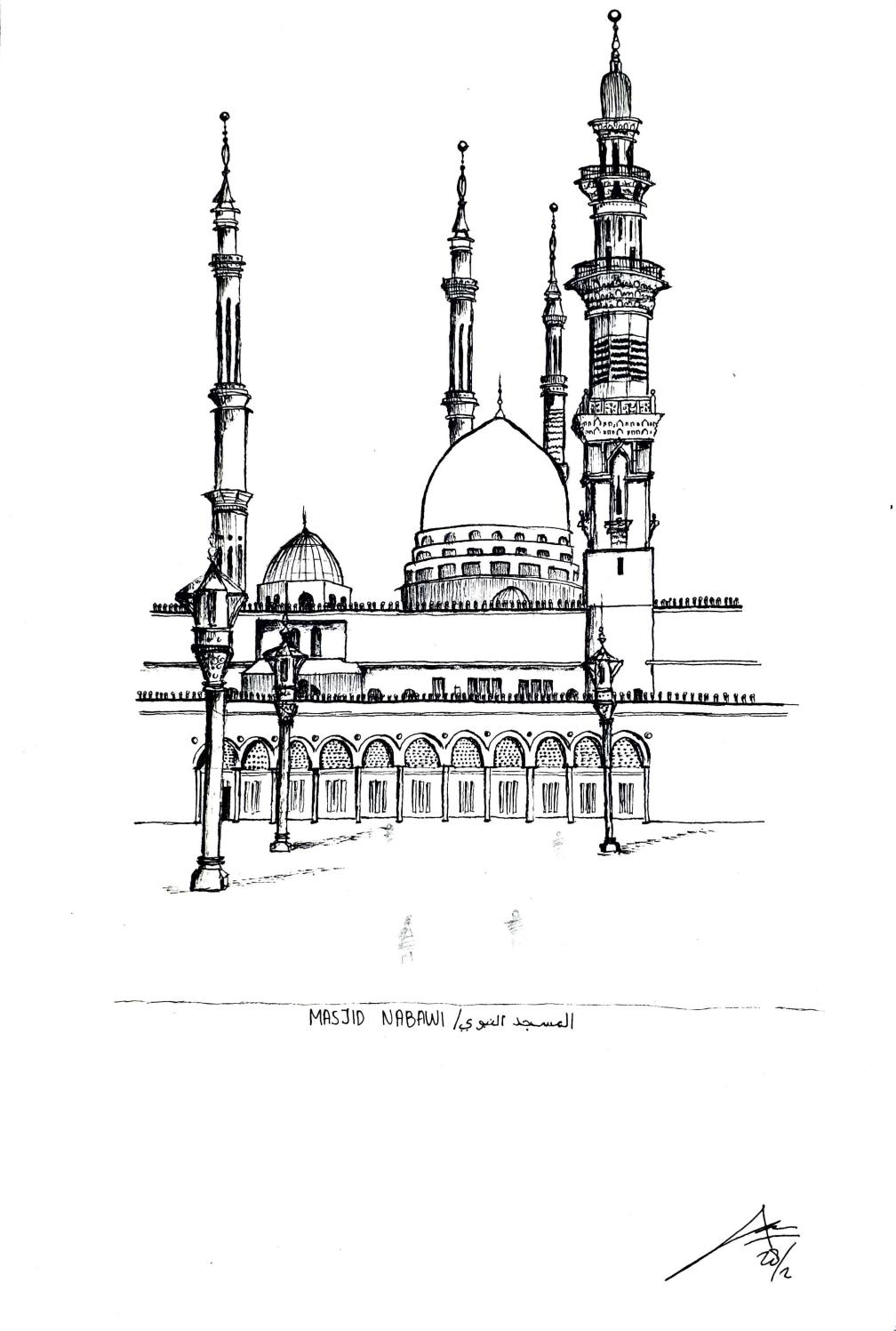 Sketsa Masjid Hitam Putih