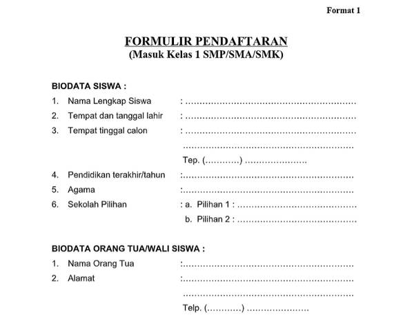 Template Form Pendaftaran