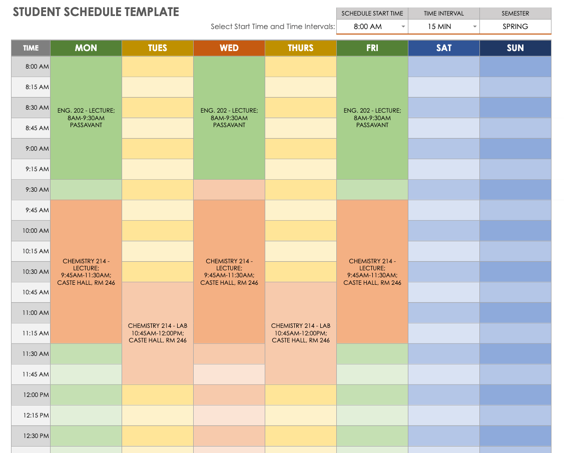 Timetable Sheet Template